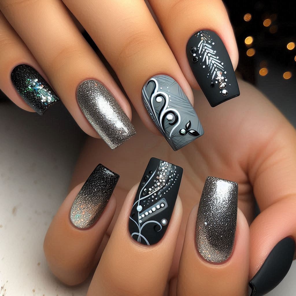 Classic Black and Silver Nails