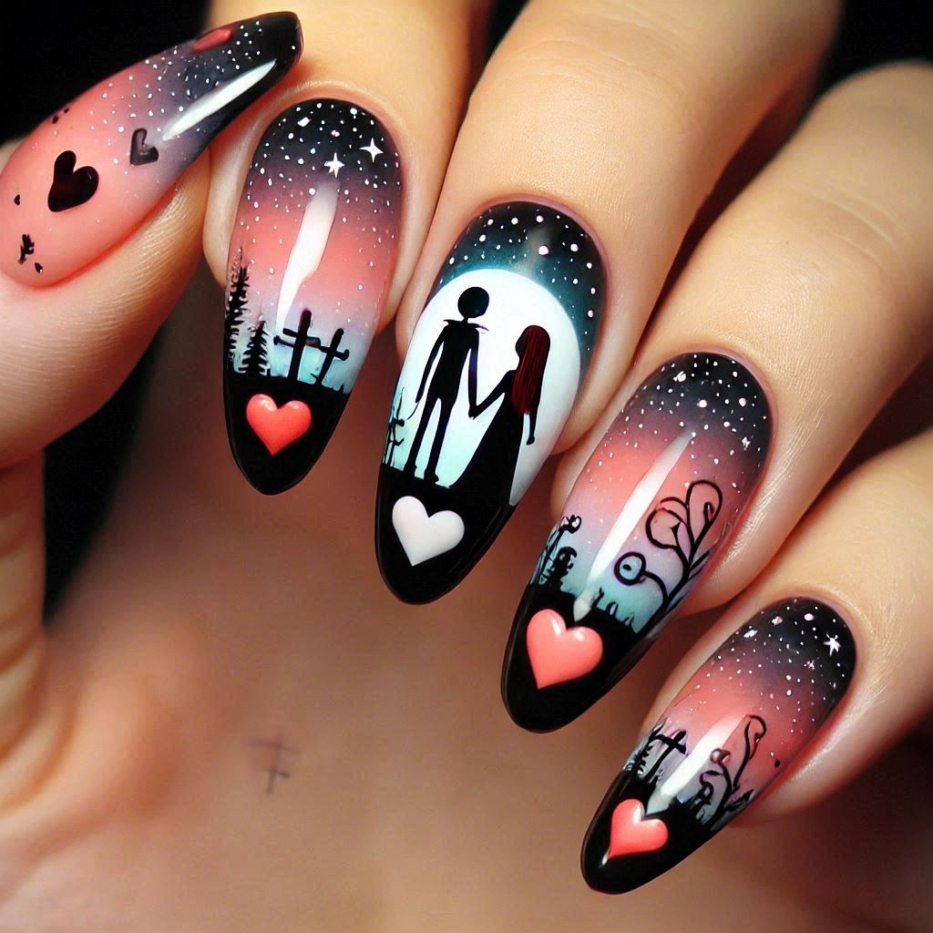 Jack and Sally Love Story Nails