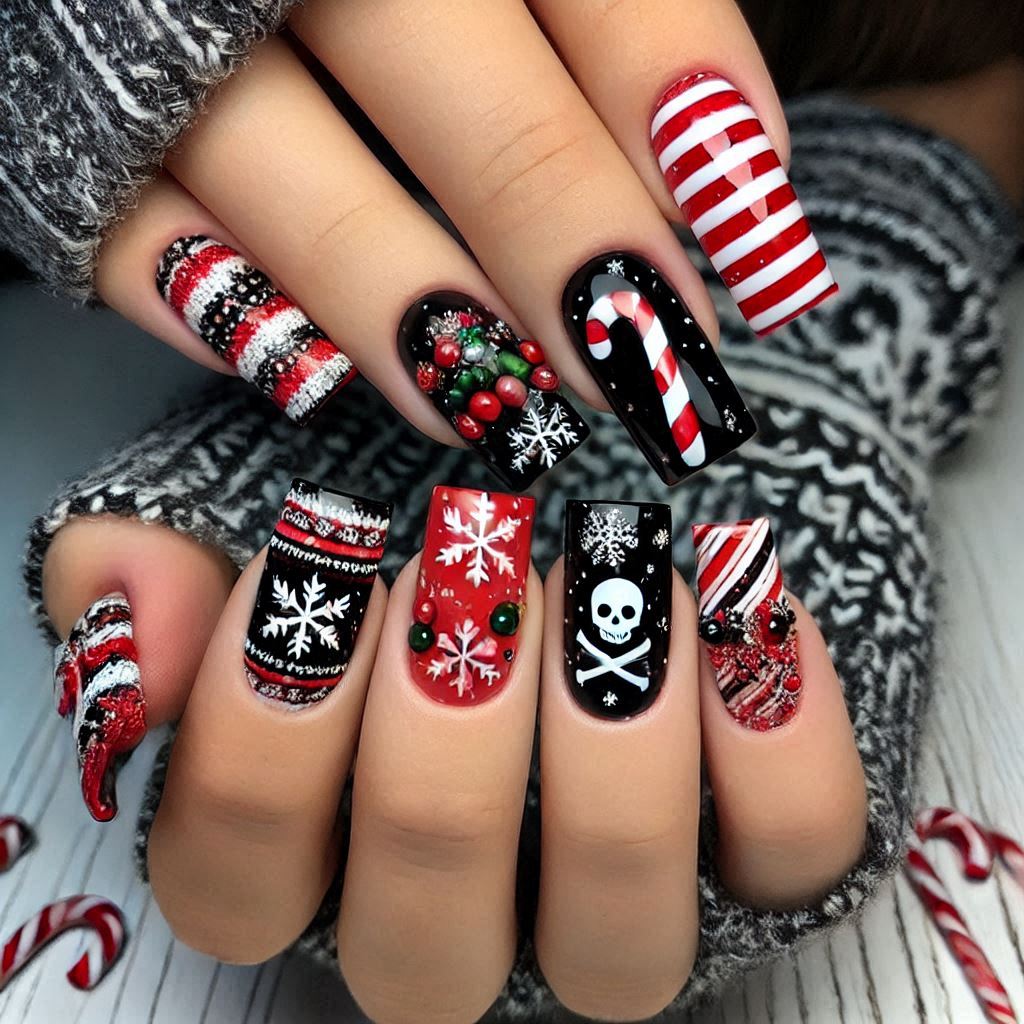 Christmas Meets Halloween Nails