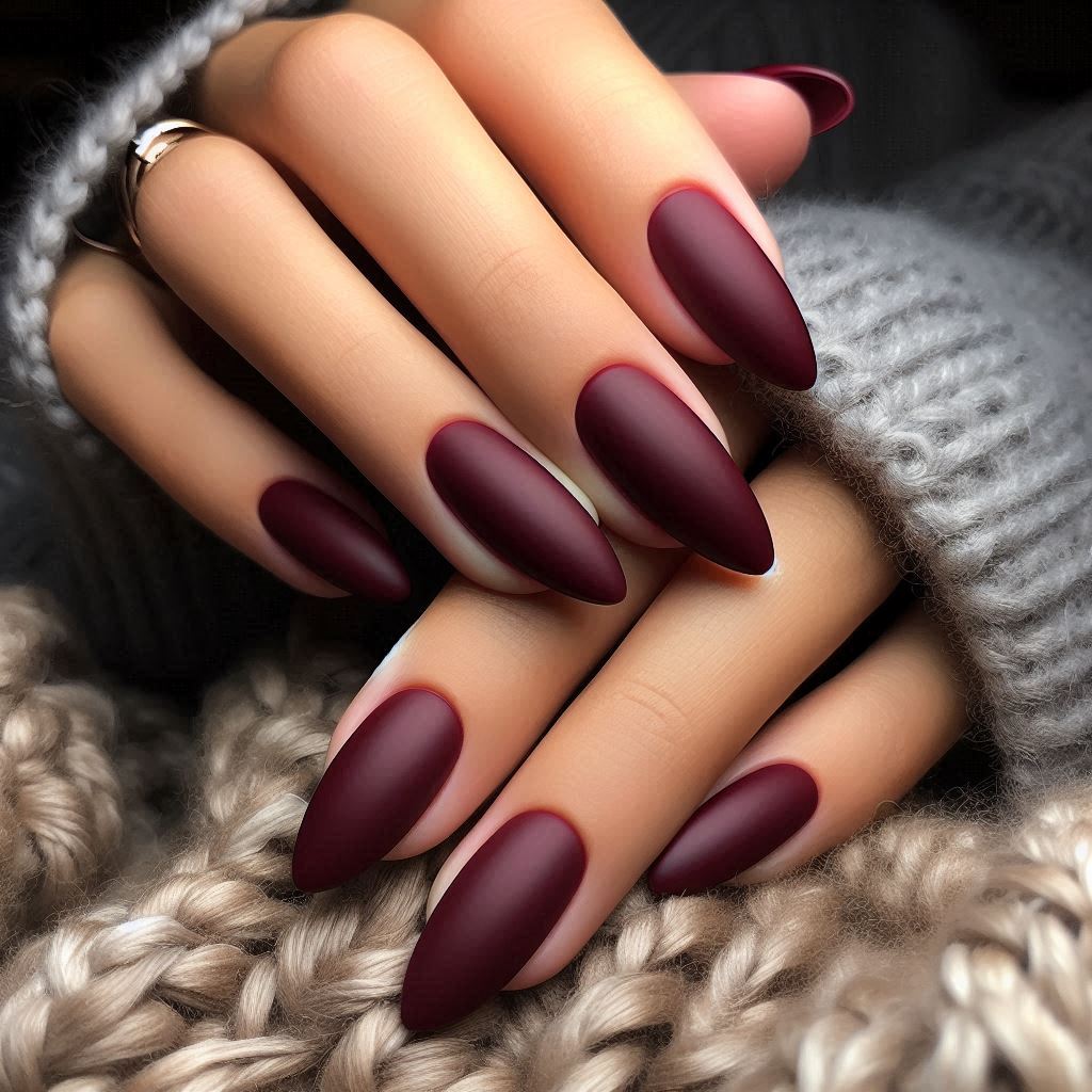 Velvet Matte Burgundy Nails