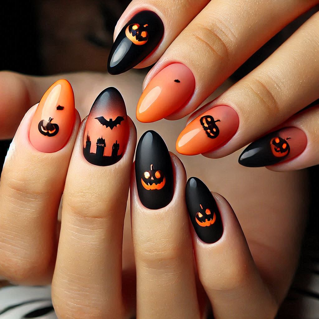 Pumpkin King Ombre Nails