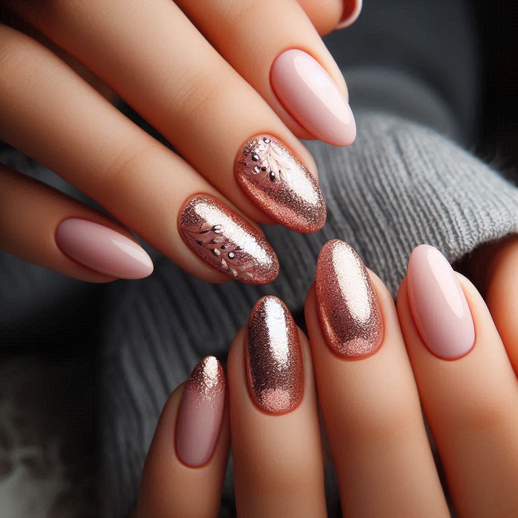 Rose Gold Glitter Nails