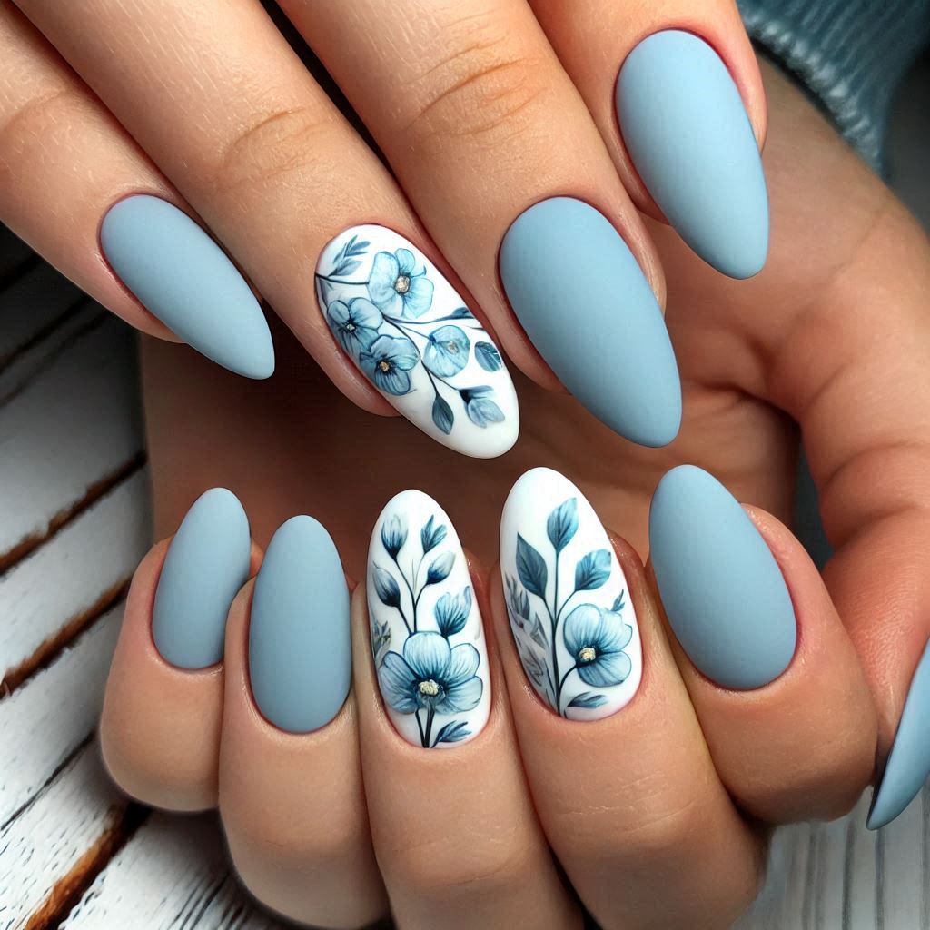 Light Blue with Floral Accents