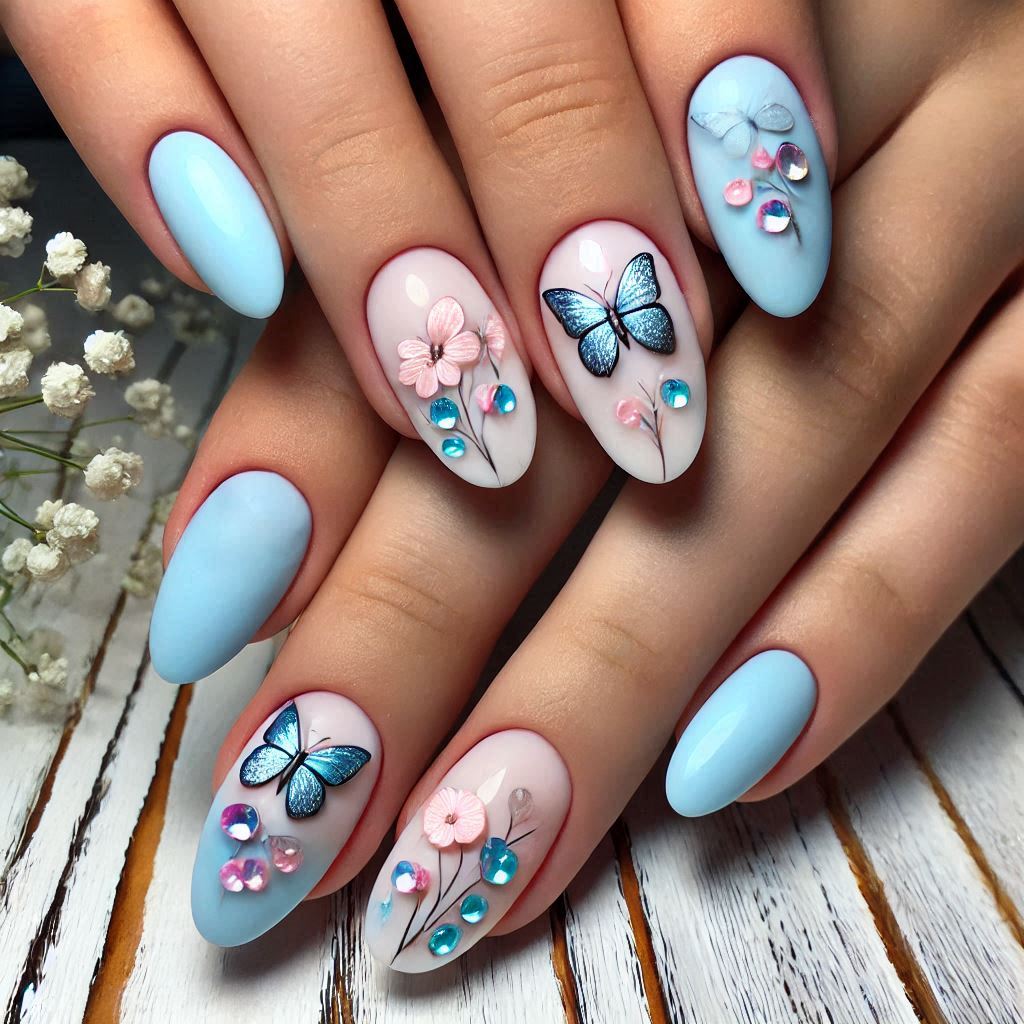 Light Blue with Butterfly Decals