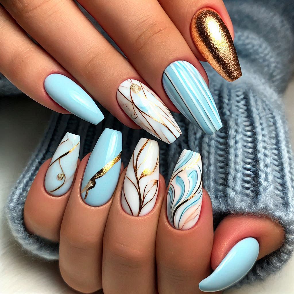 Abstract Art Light Blue Nails
