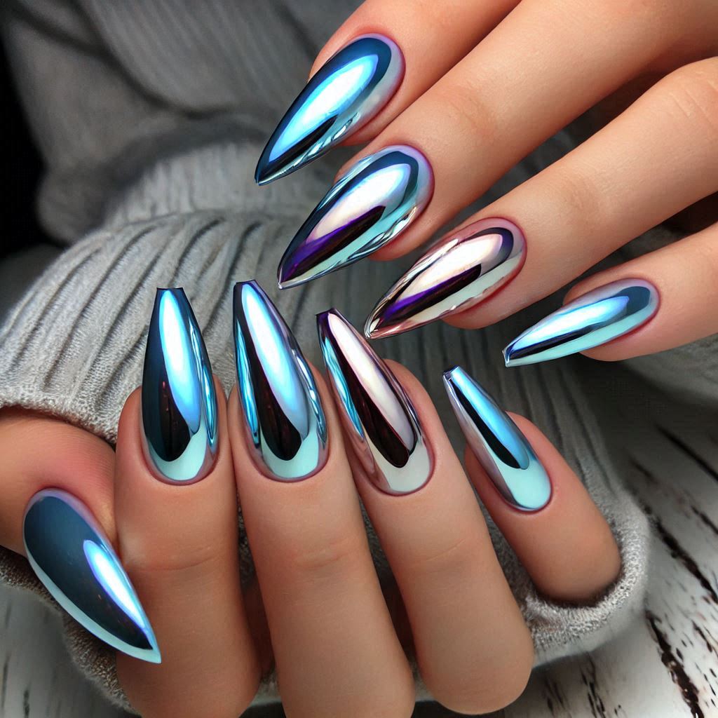 Light Blue Chrome Nails