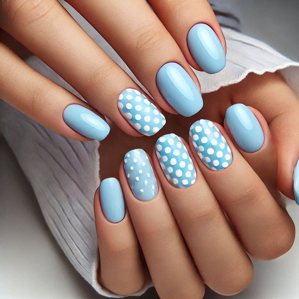 Polka Dot Light Blue Nails