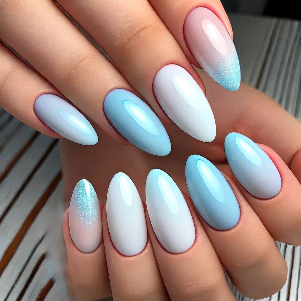 Ombre Light Blue Nails