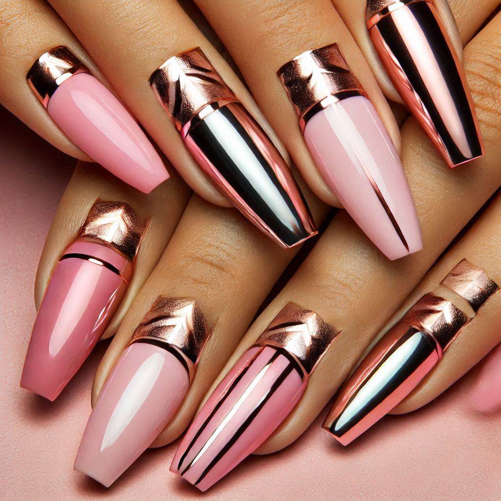 Matte and Glossy Pink Chrome Nails