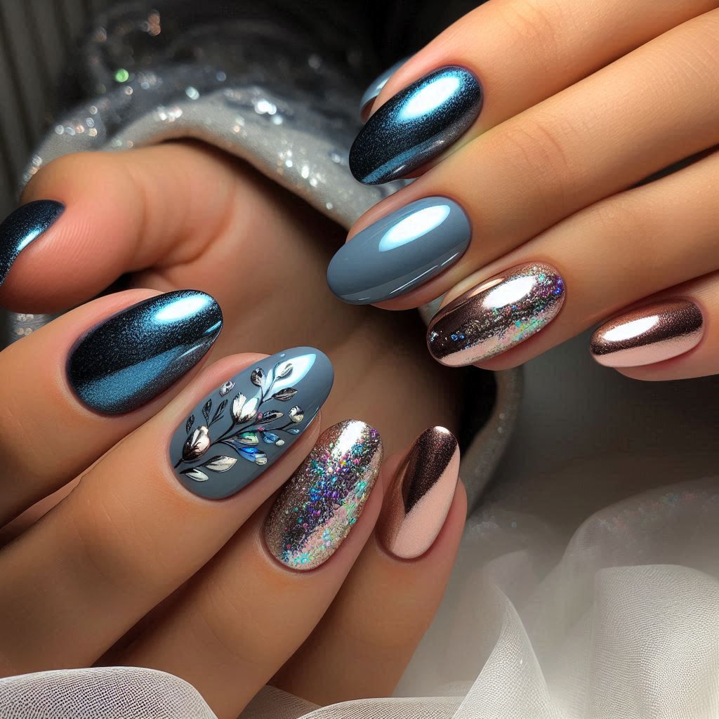 Romantic Blue Almond Nails