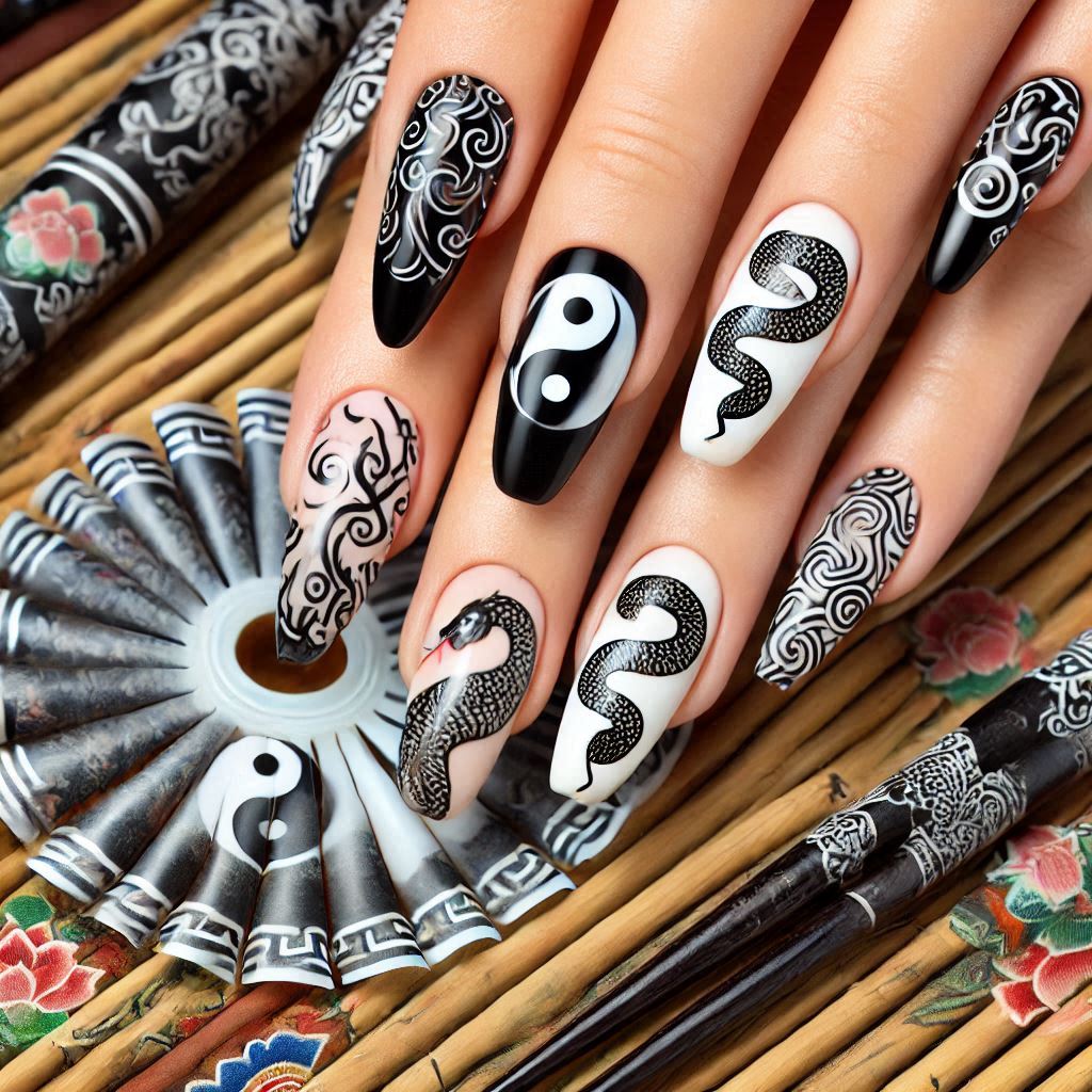 Yin-Yang Snake Nails