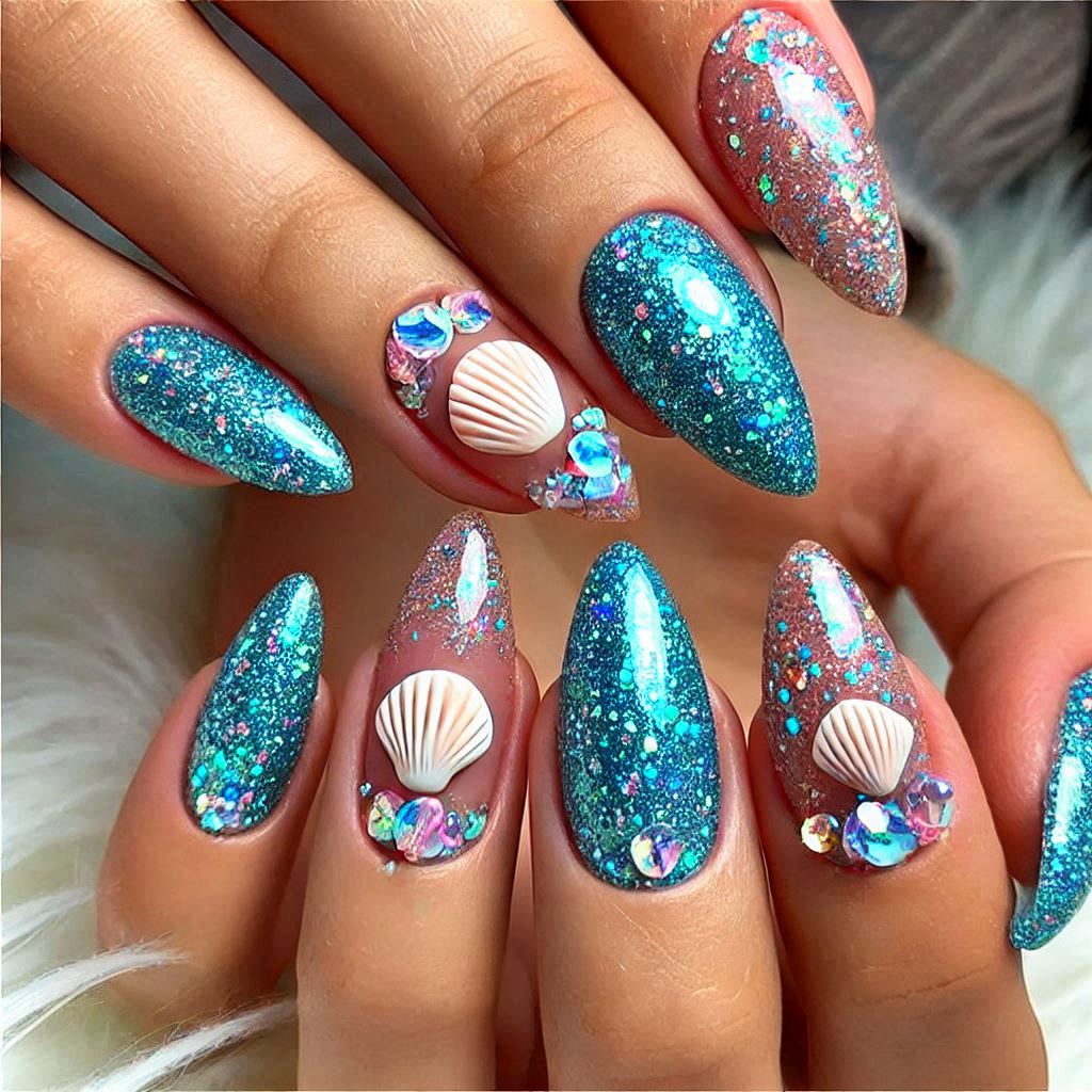 Oceanic Bliss : Blue Glitter and Shell 