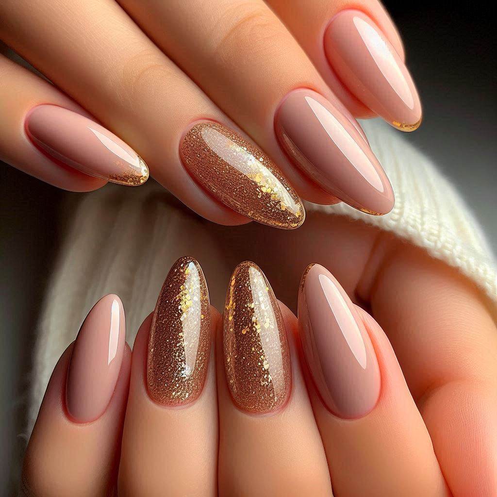 Golden Glamour with Glitter Tips