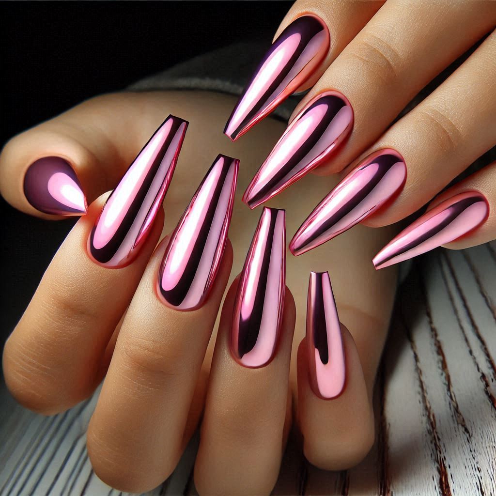 Coffin Nail Idea Pink Chrome