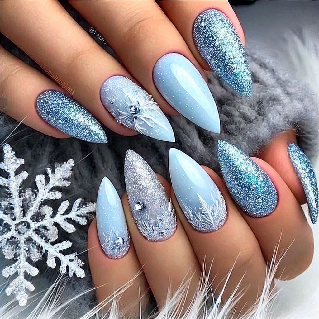 Icy Blue Shimmer Nails