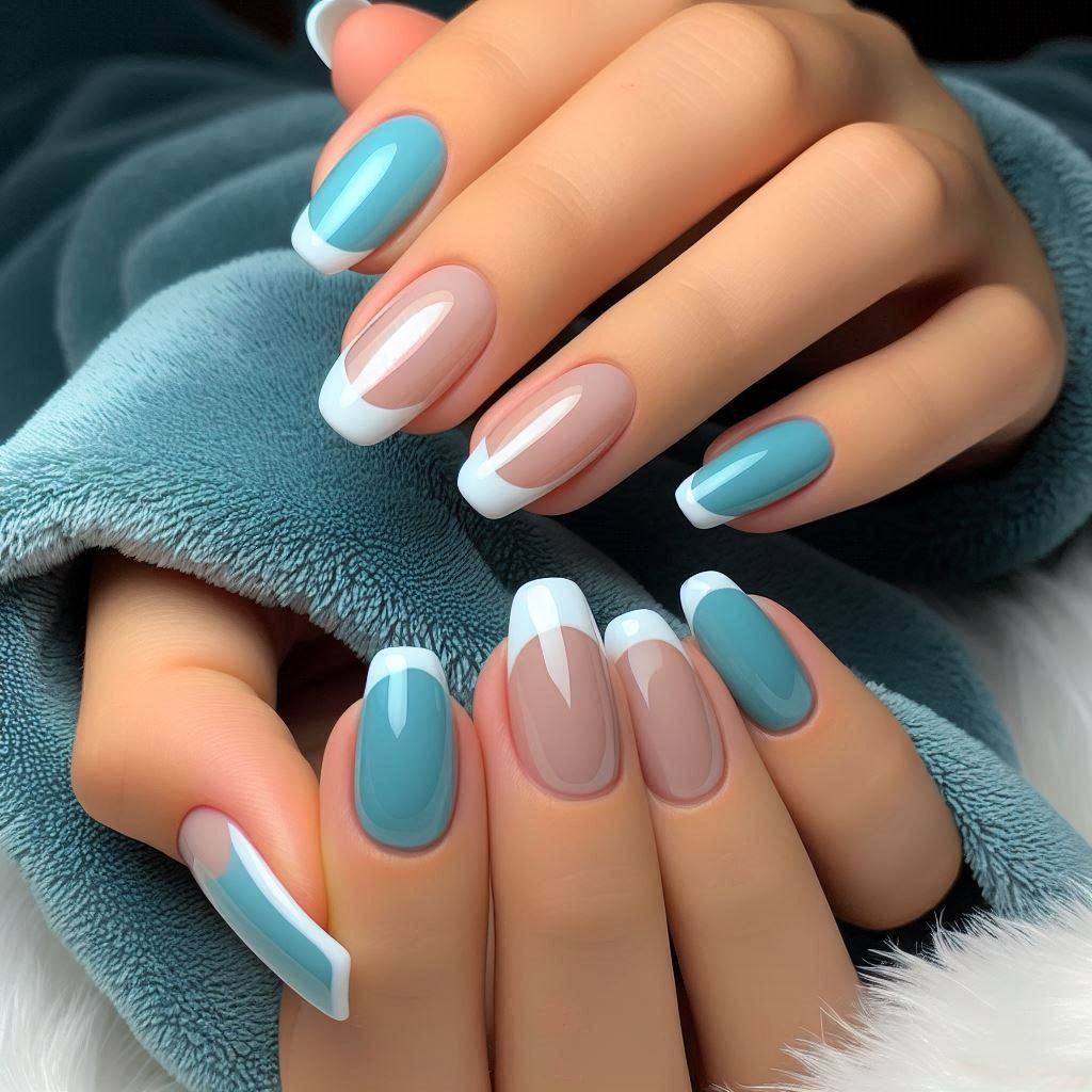 Tiffany Blue and White French Tips