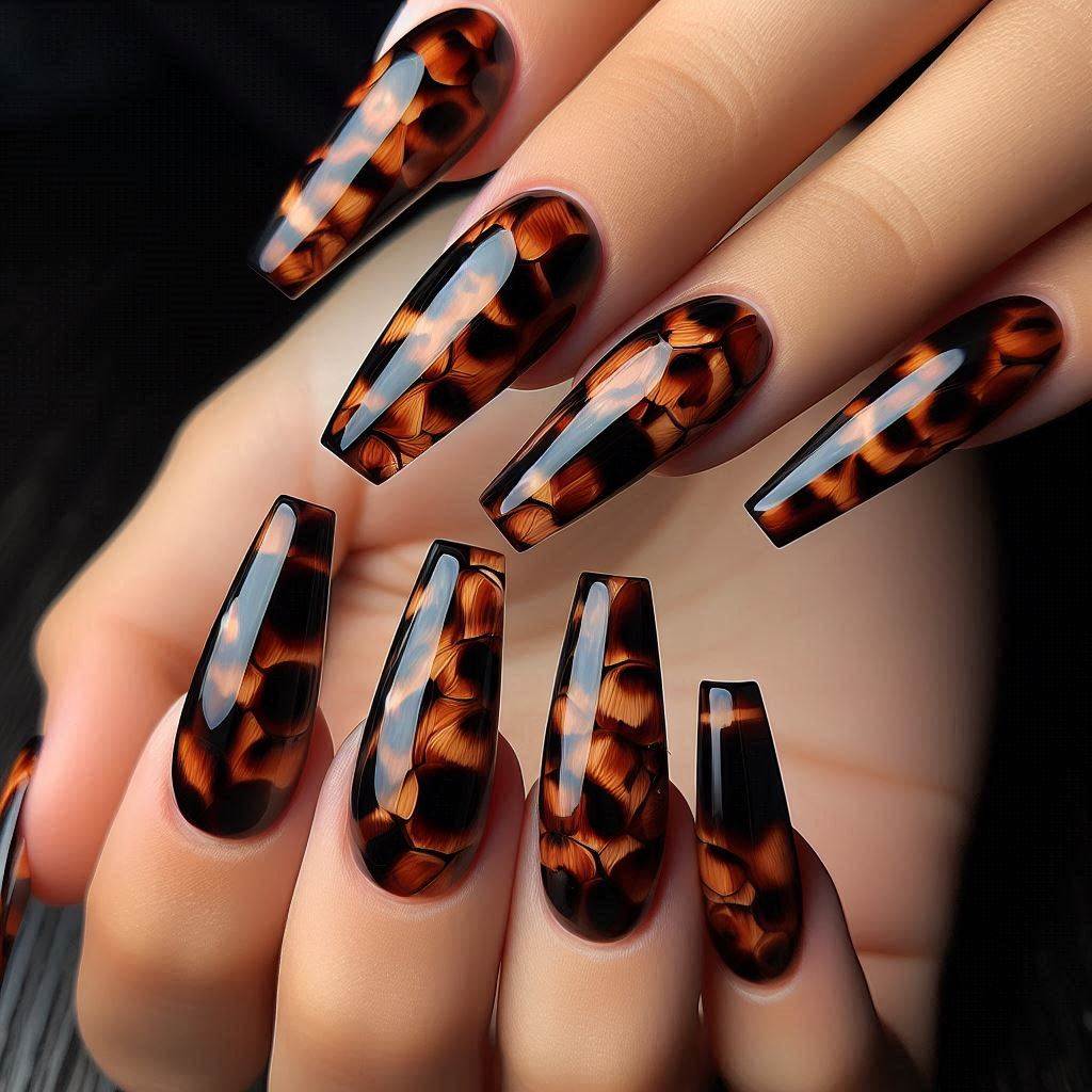 Tortoiseshell Coffin Nails
