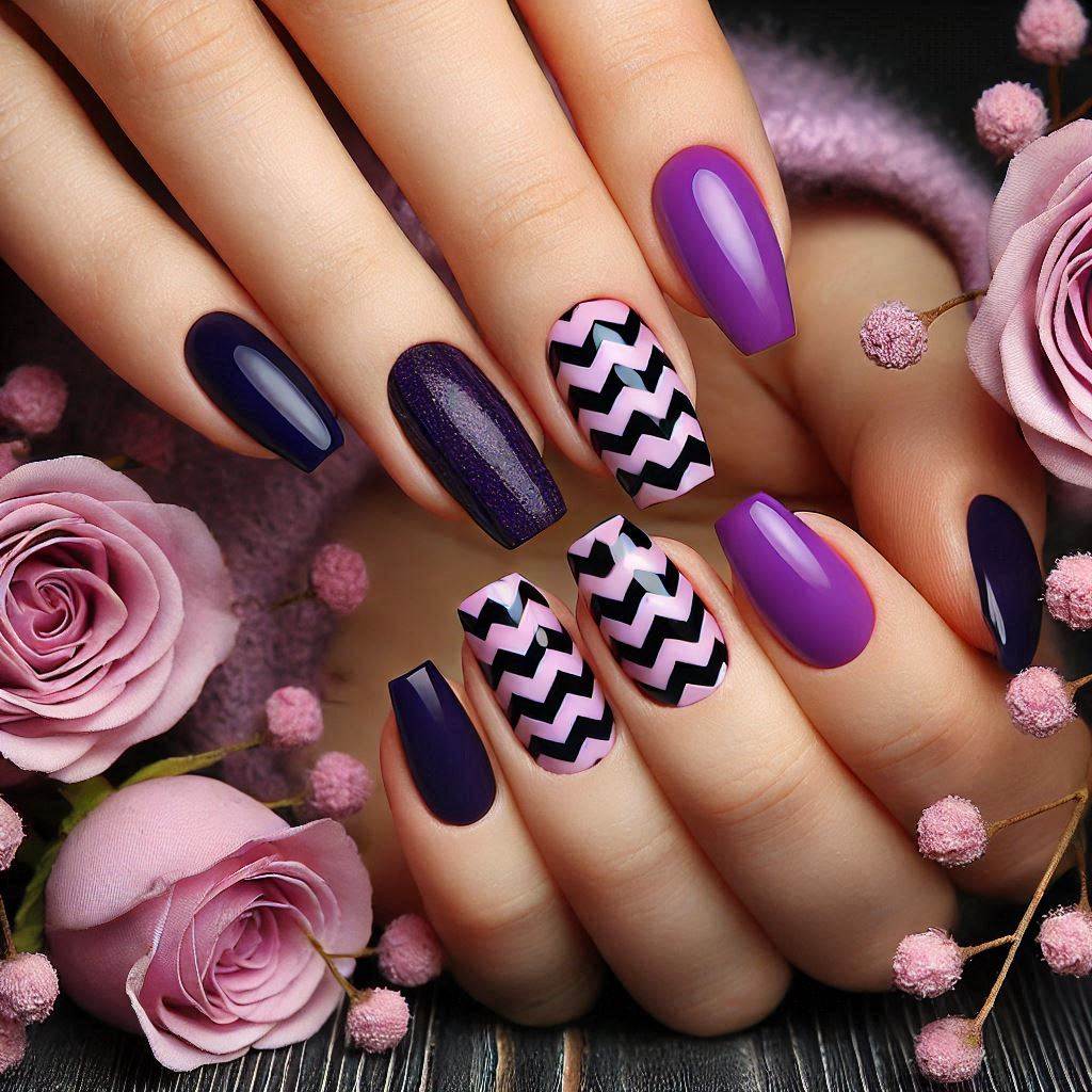 Purple and Navy Chevron Nails