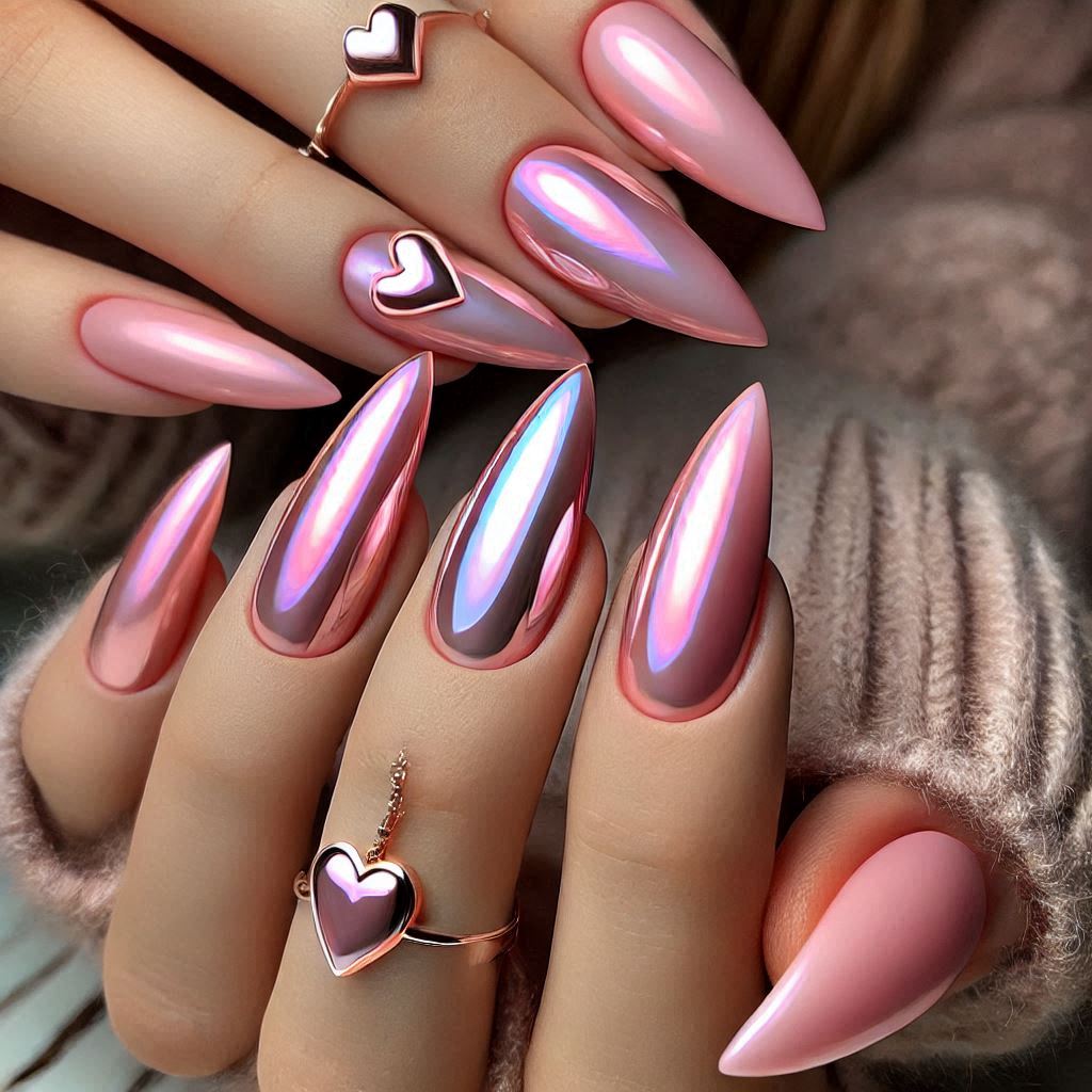 Chrome Pink Valentine Nails