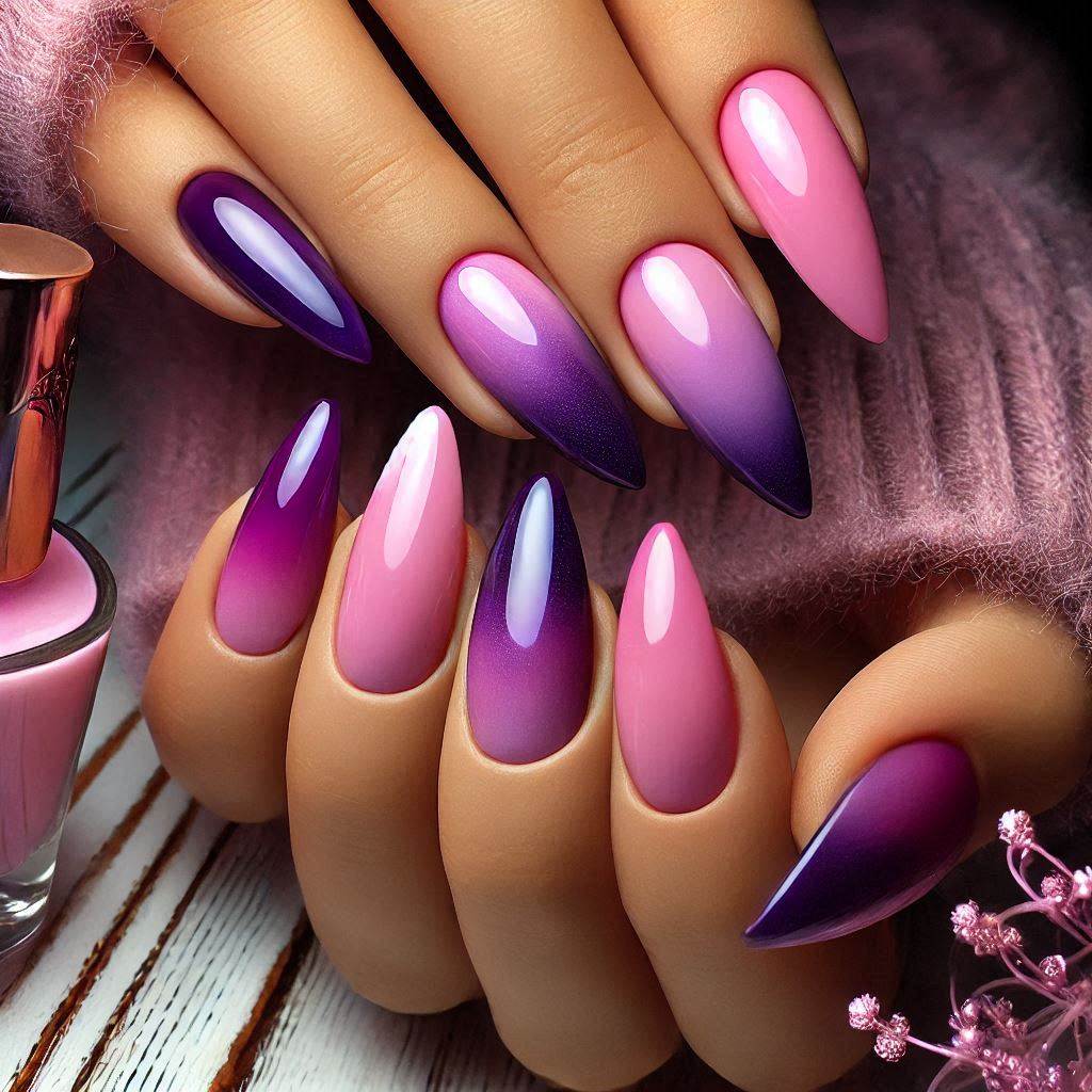 Cute Purple and Pink Gradient Nails