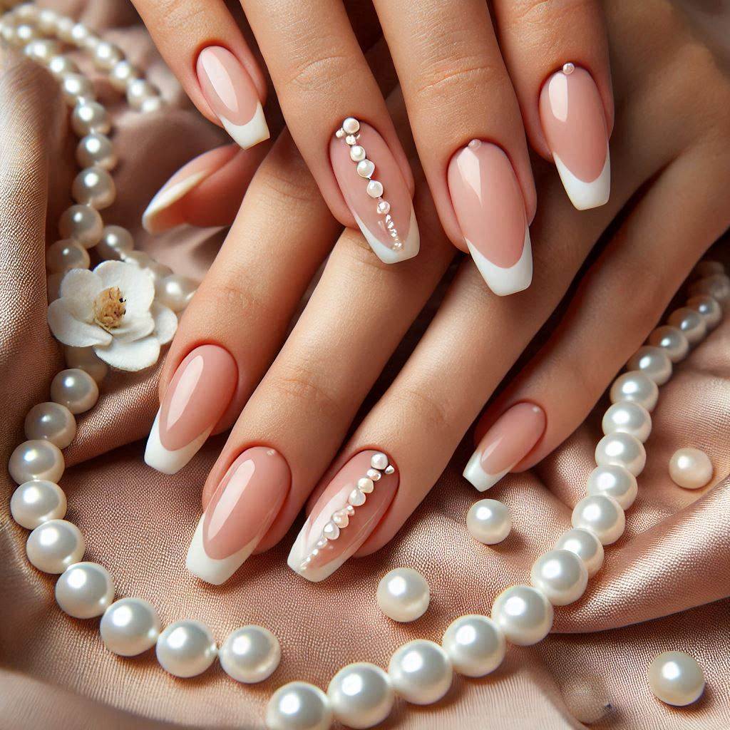 Elegant French Nail Art with Pearl Accents