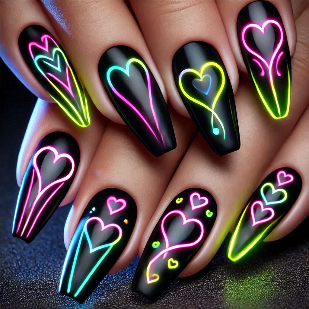 Neon Love Nails