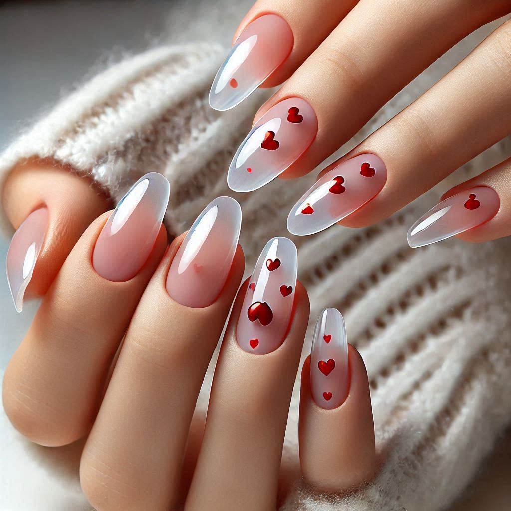 Clear Nails with Minimal Heart Accents