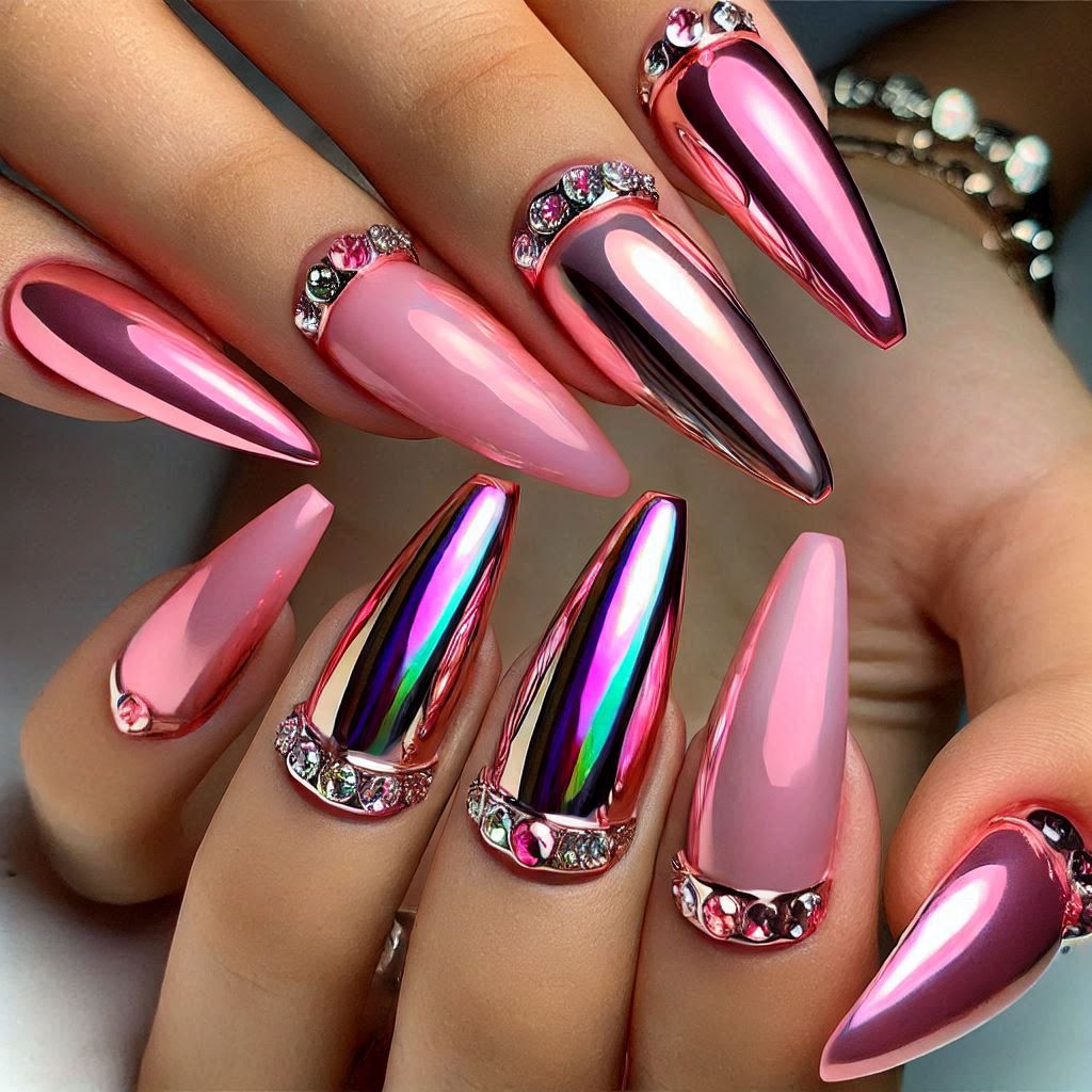 Pink Chrome with Rhinestones