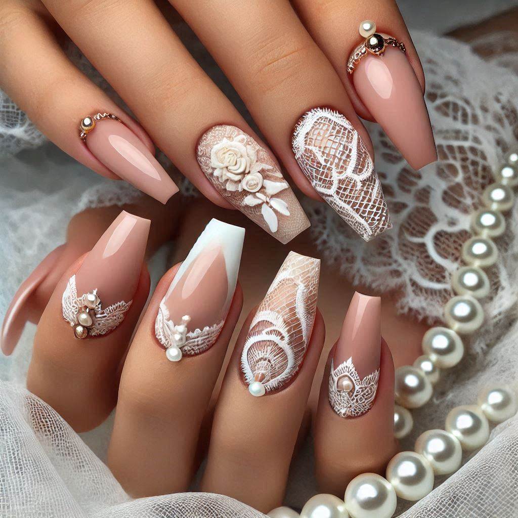 Elegant Acrylic Nails with Lace French Tips