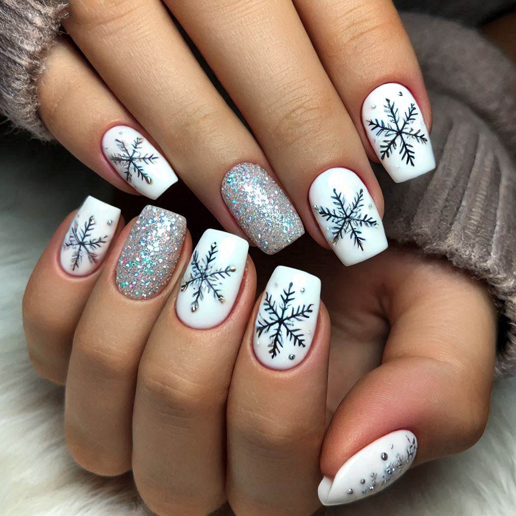 Silver Snowflakes on Frosty White