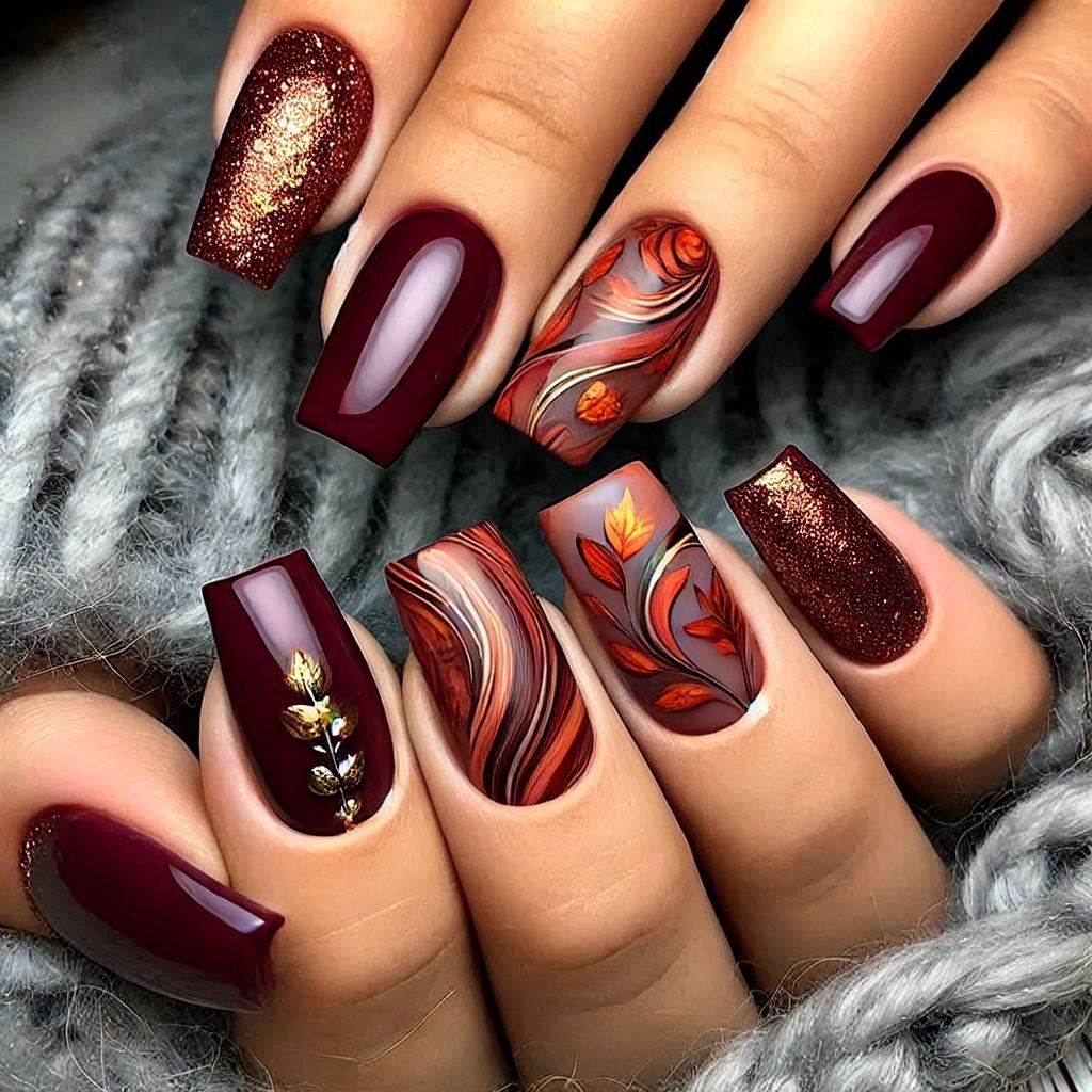 Autumn-inspired square nails