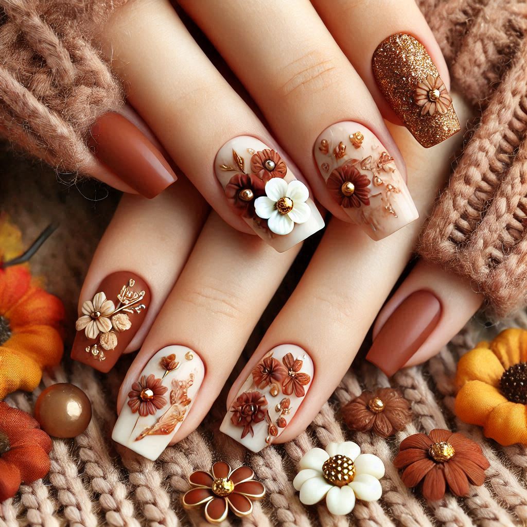 Fall-Inspired Floral Nails