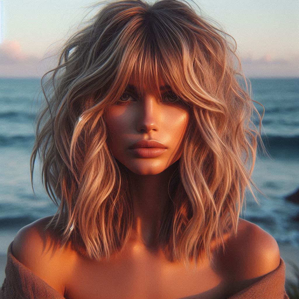 Collarbone-Length Blonde with Textured Layers and Bangs