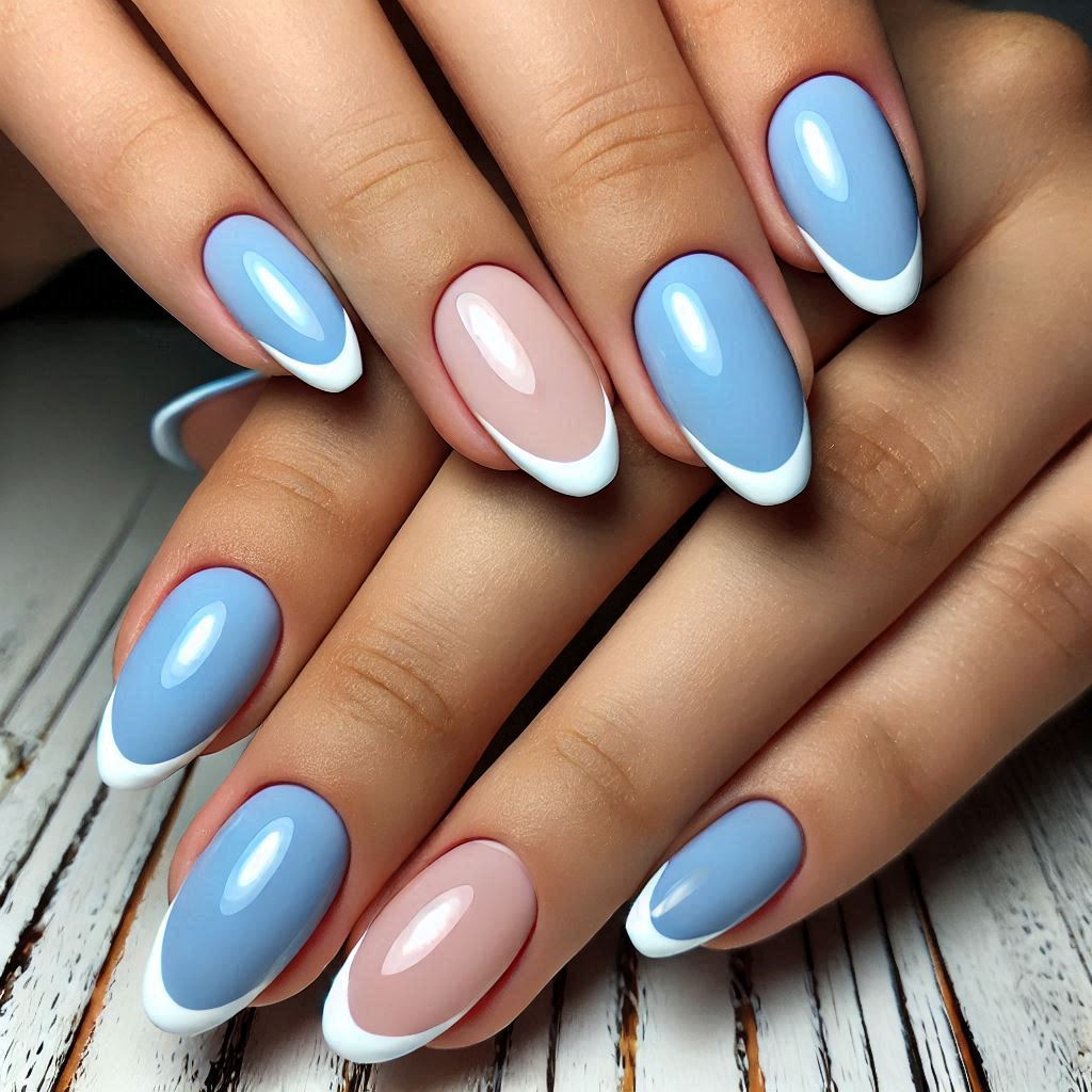 Powder Blue with White French Tips