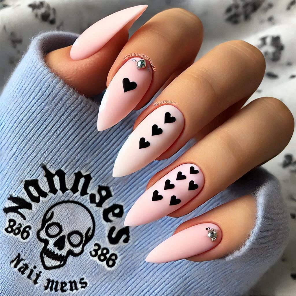 Pastel Gothic Heart Almond Nails