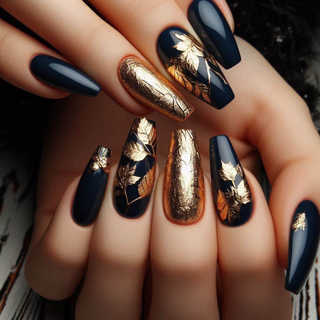 Shiny Gold Leaf Nails