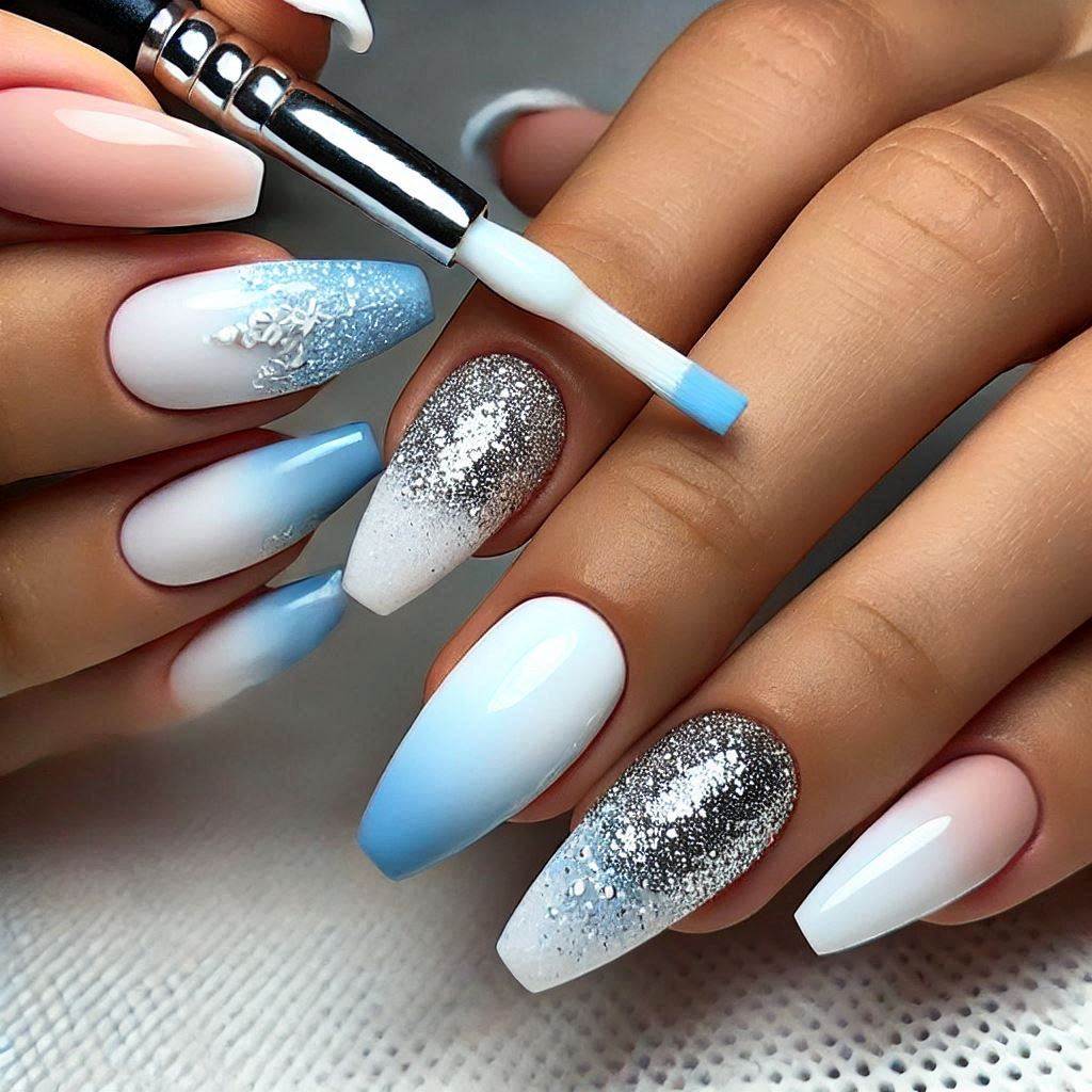 White to Blue Ombre with Sparkles