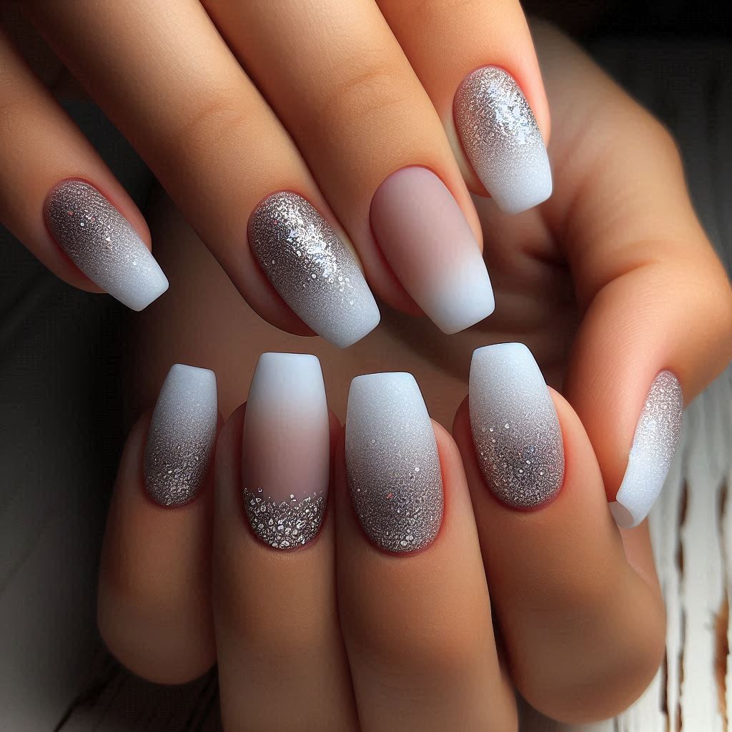 Frosted Glass Nails with Glitter Tips