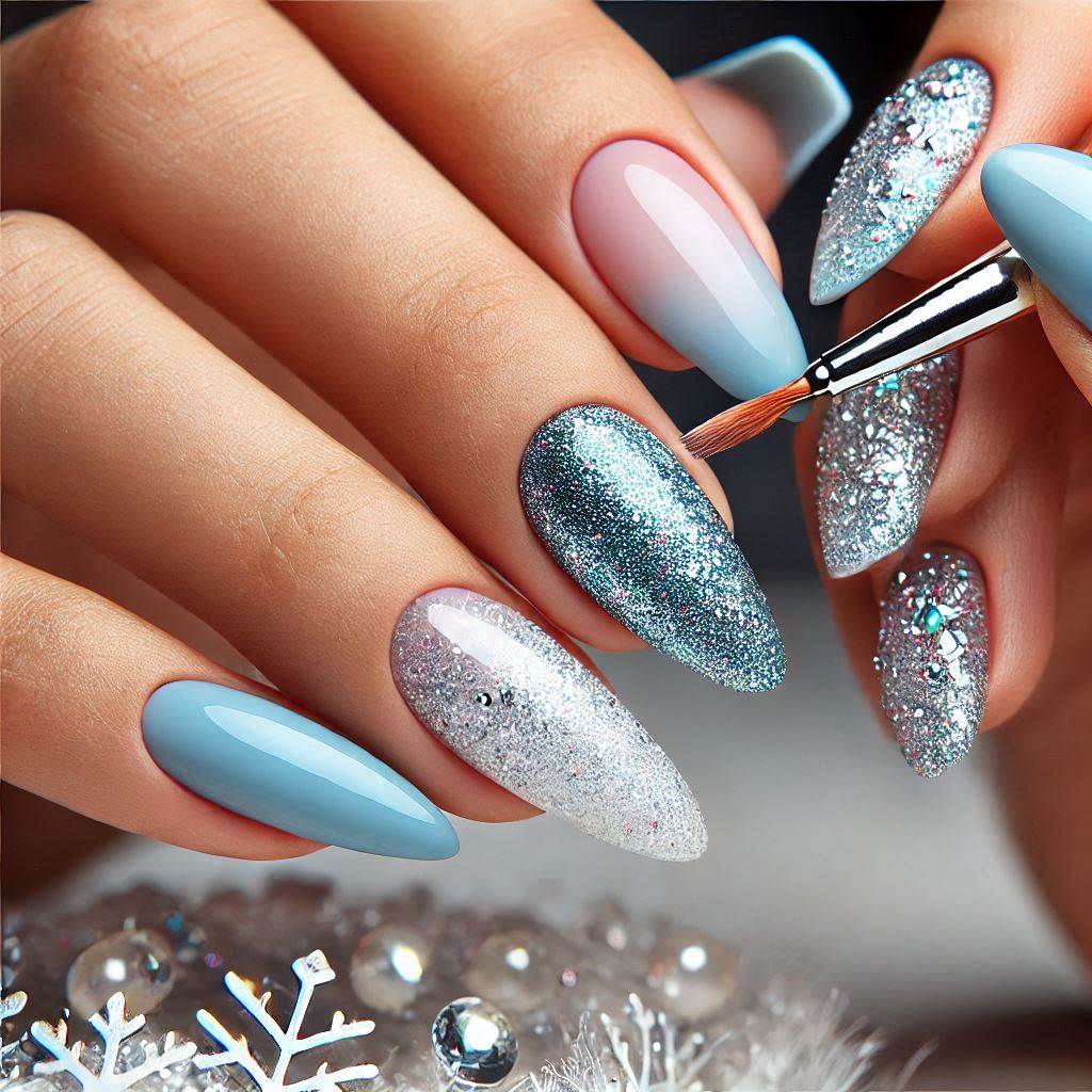 Icy Blue to Silver Glitter Ombre