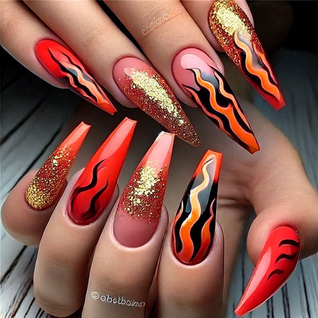 Fiery Passion: Glitter and flame patterns