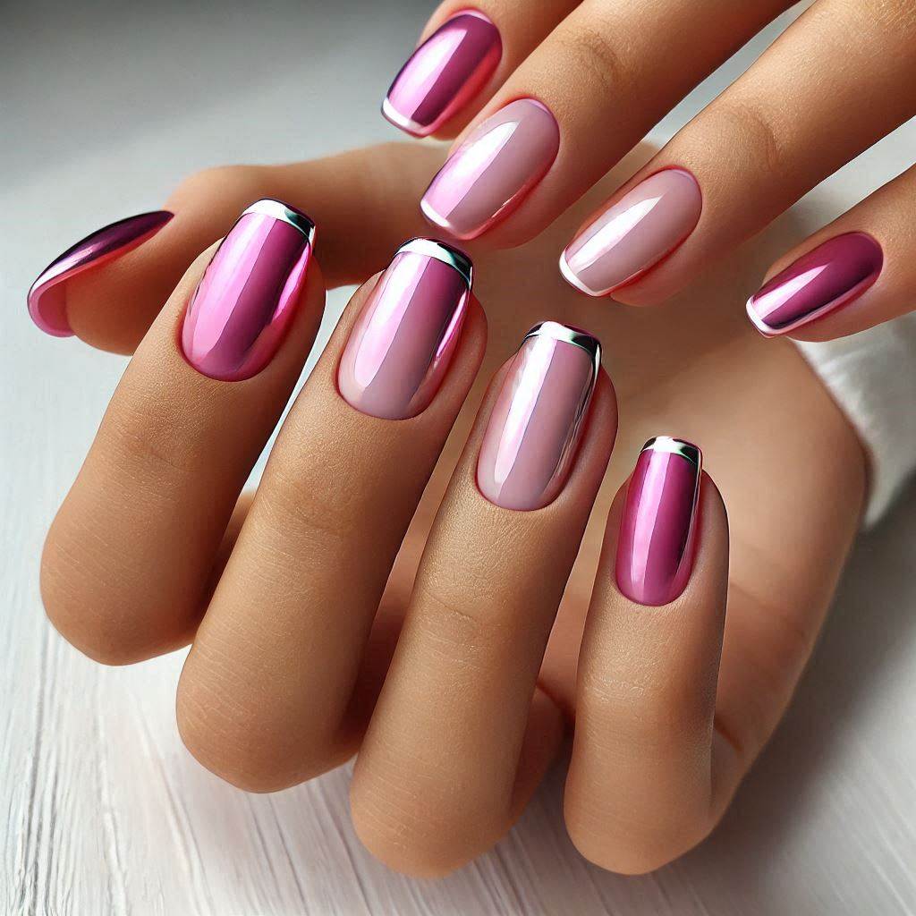 Reverse French Pink Chrome Nails