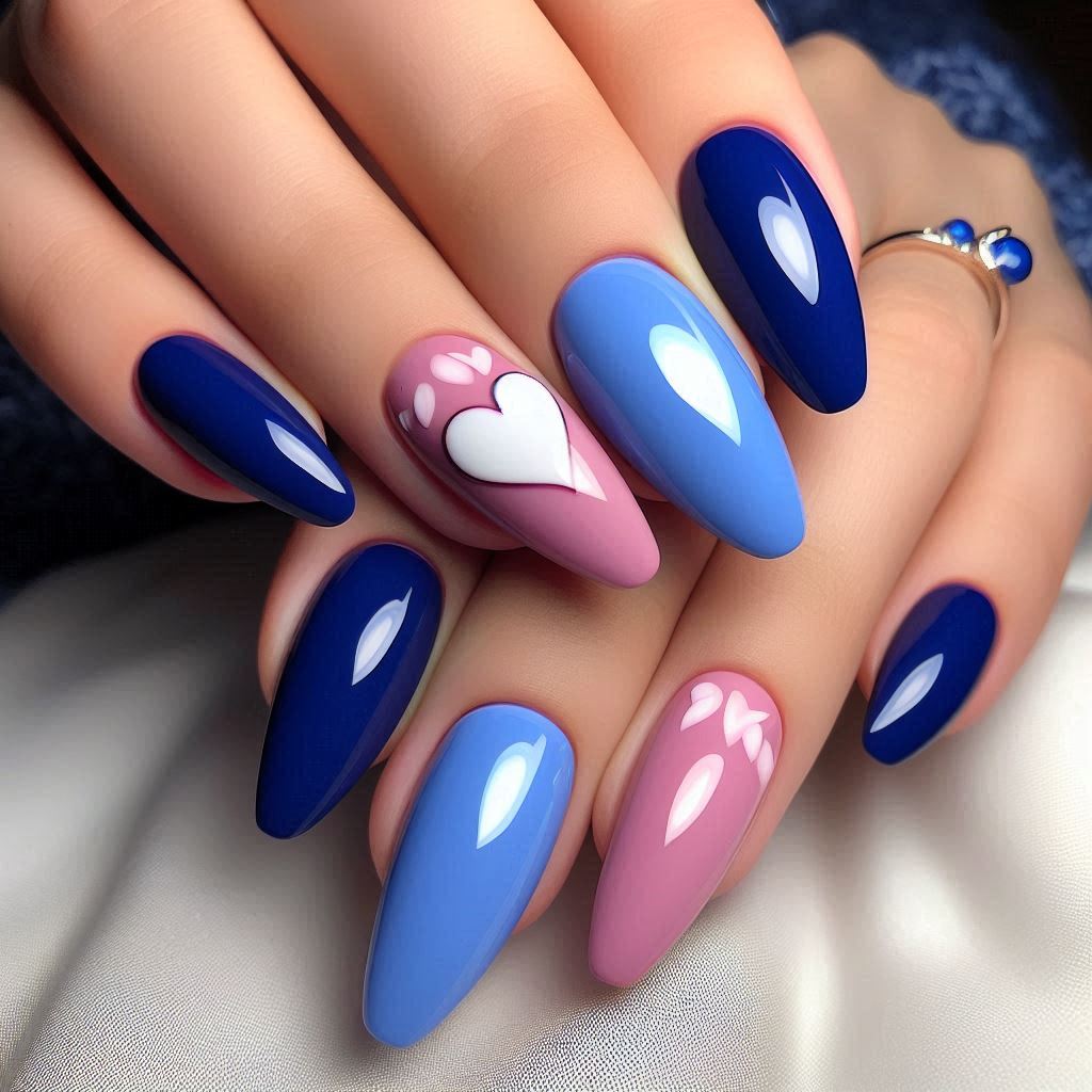 Royal Blue with Pink Heart Art