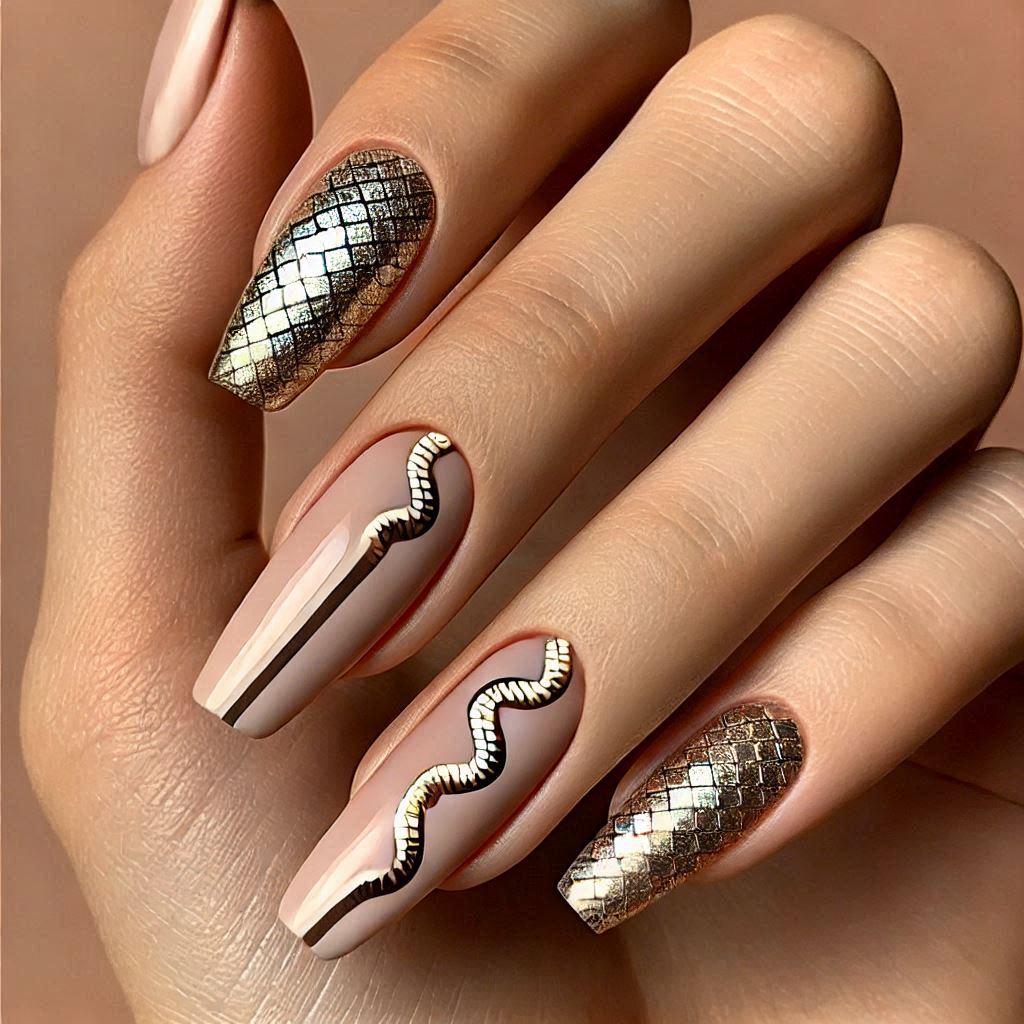Metallic Snake French Tips