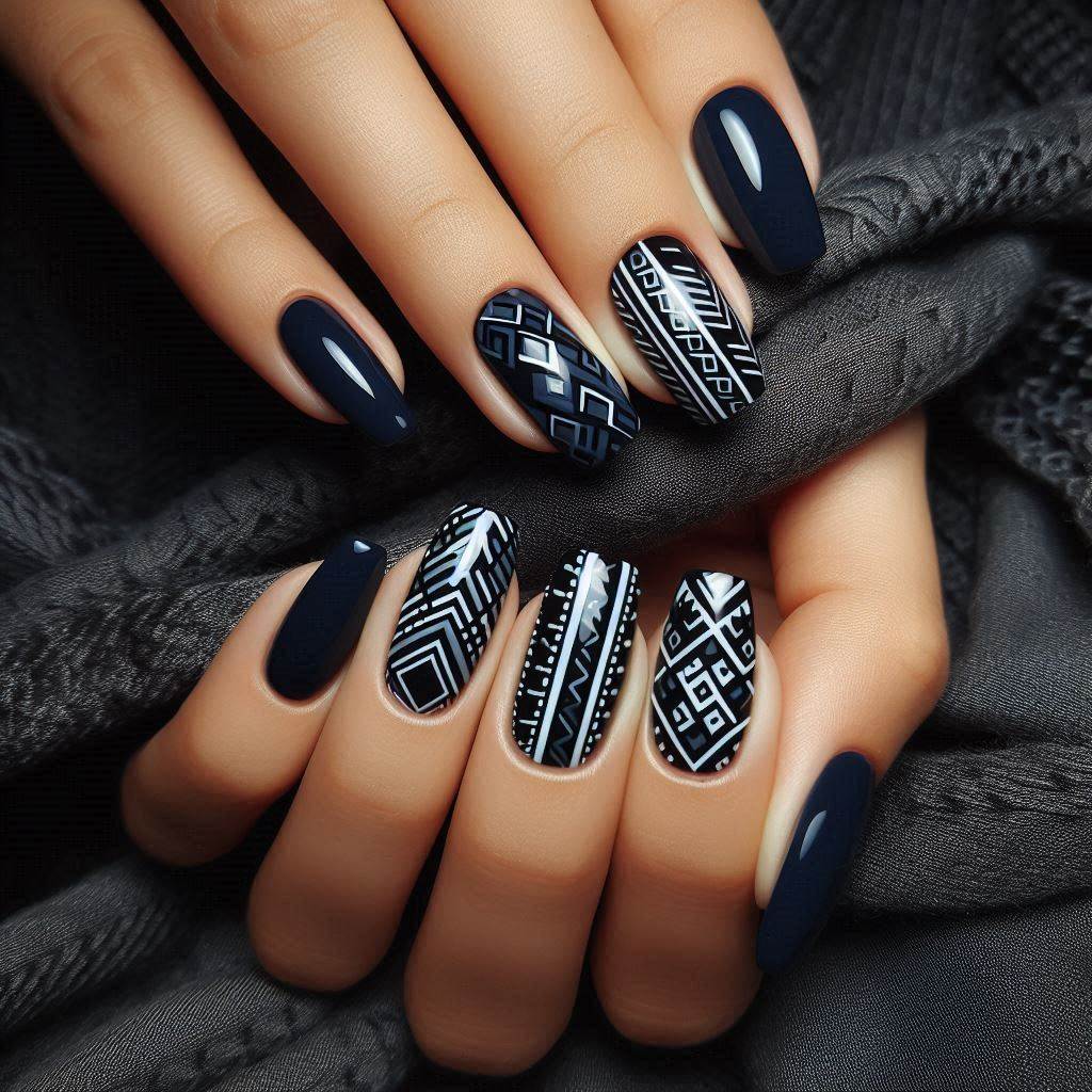 Dark Navy with Black and White Art