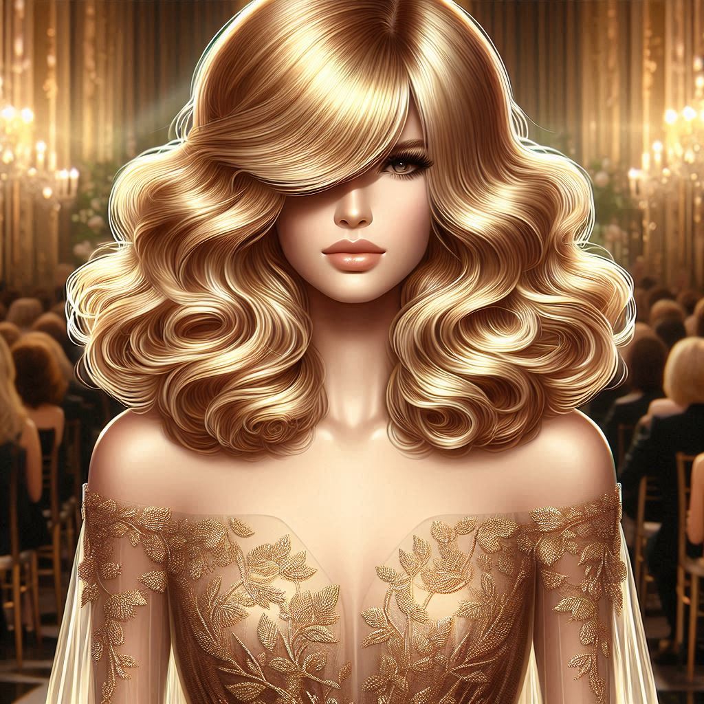 Collarbone-Length Blonde with Voluminous Curtain Bangs