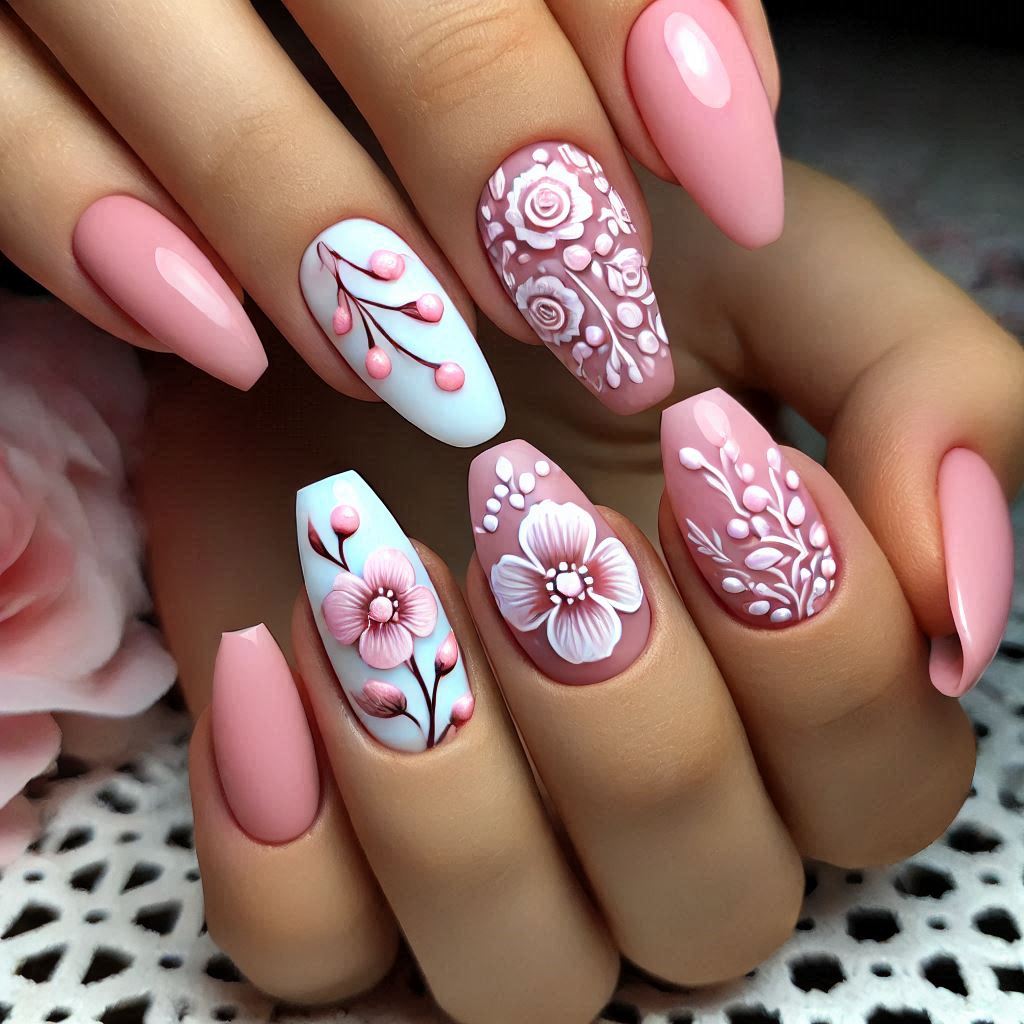 Floral Pink Nail Art