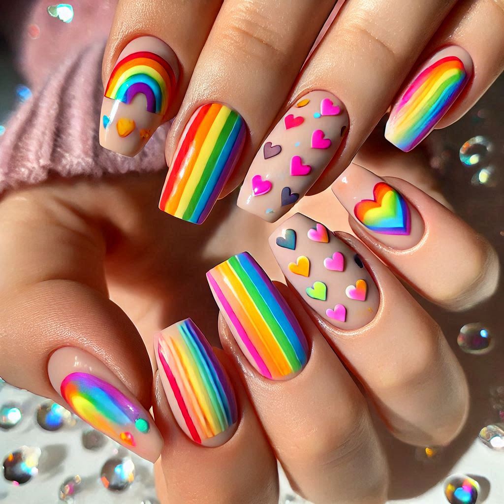 Rainbow Love Nails