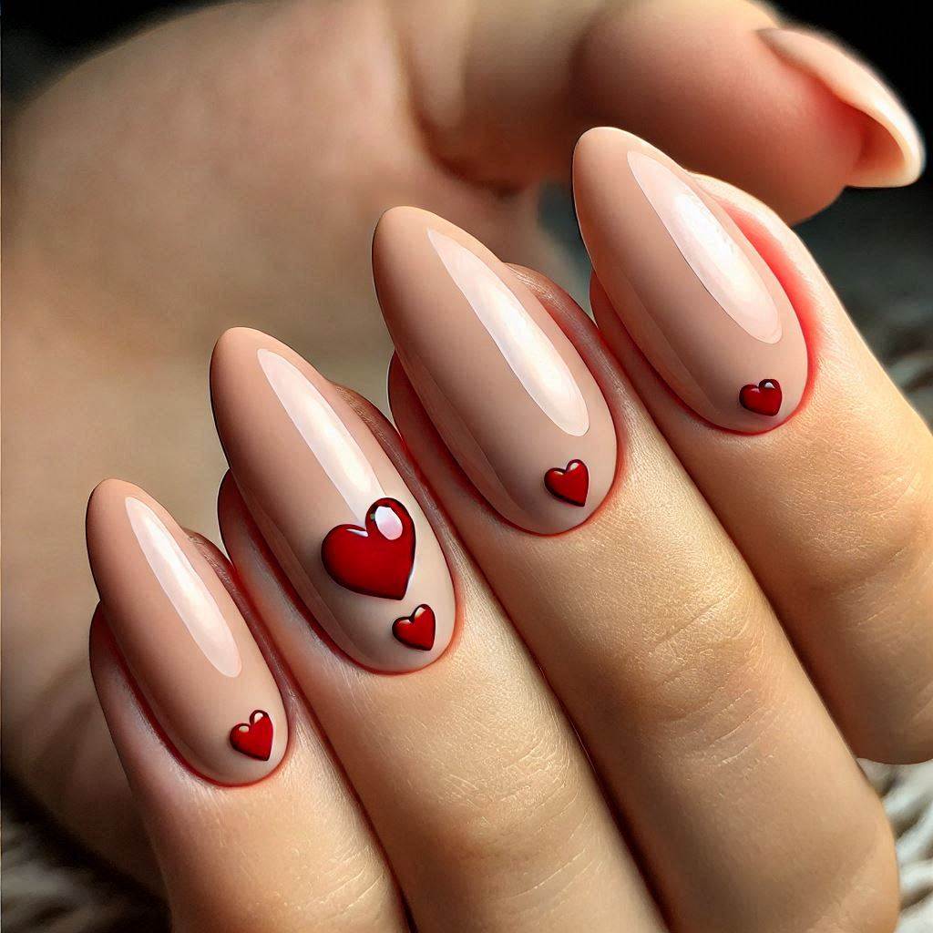 Classic Red Hearts on Nude Base