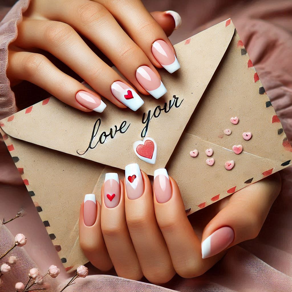 French Tips with Heart Details