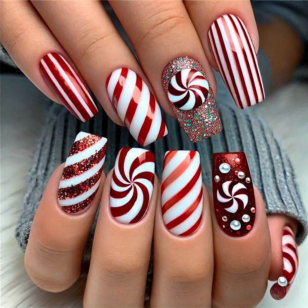 Christmas Candy Cane Nails